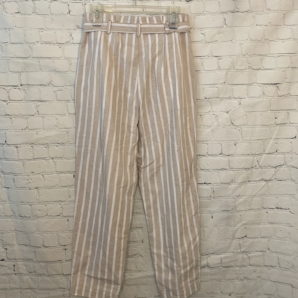 Abercrombie and Fitch High Waisted Linen striped neutral trouser pants - Picture 7 of 9
